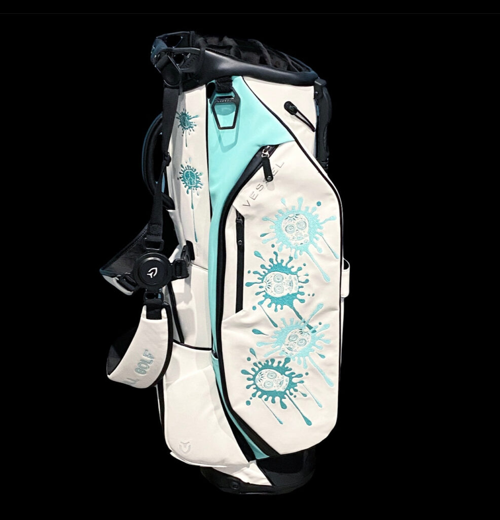 SOLD OUT – SSG Vessel White/Teal Player 3.0 Stand Bag – 14 Way Divider by Sugar Skull Golf