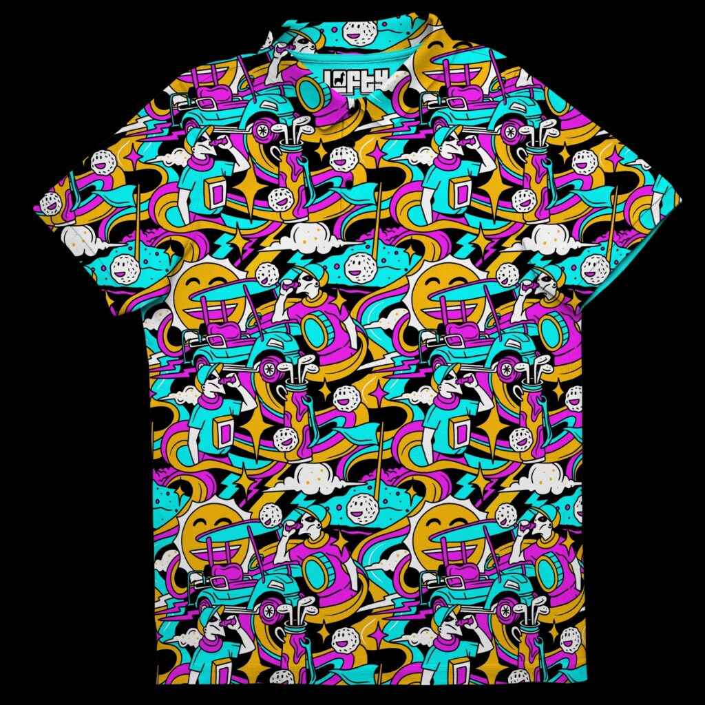 The “Golf Trip” | Funky Psychedelic Golf Polo for Men by Lofty Llama